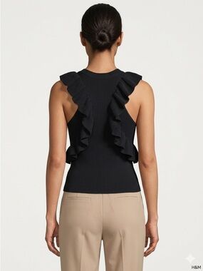 H&M Black Ribbed Racerback Ruffle Tank Top - Size XS - EUC